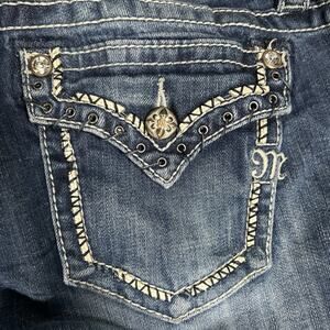 Miss Me Jeans Women’s 30 Mid Rise Straight Flap Pocket Rhinestone Y2K